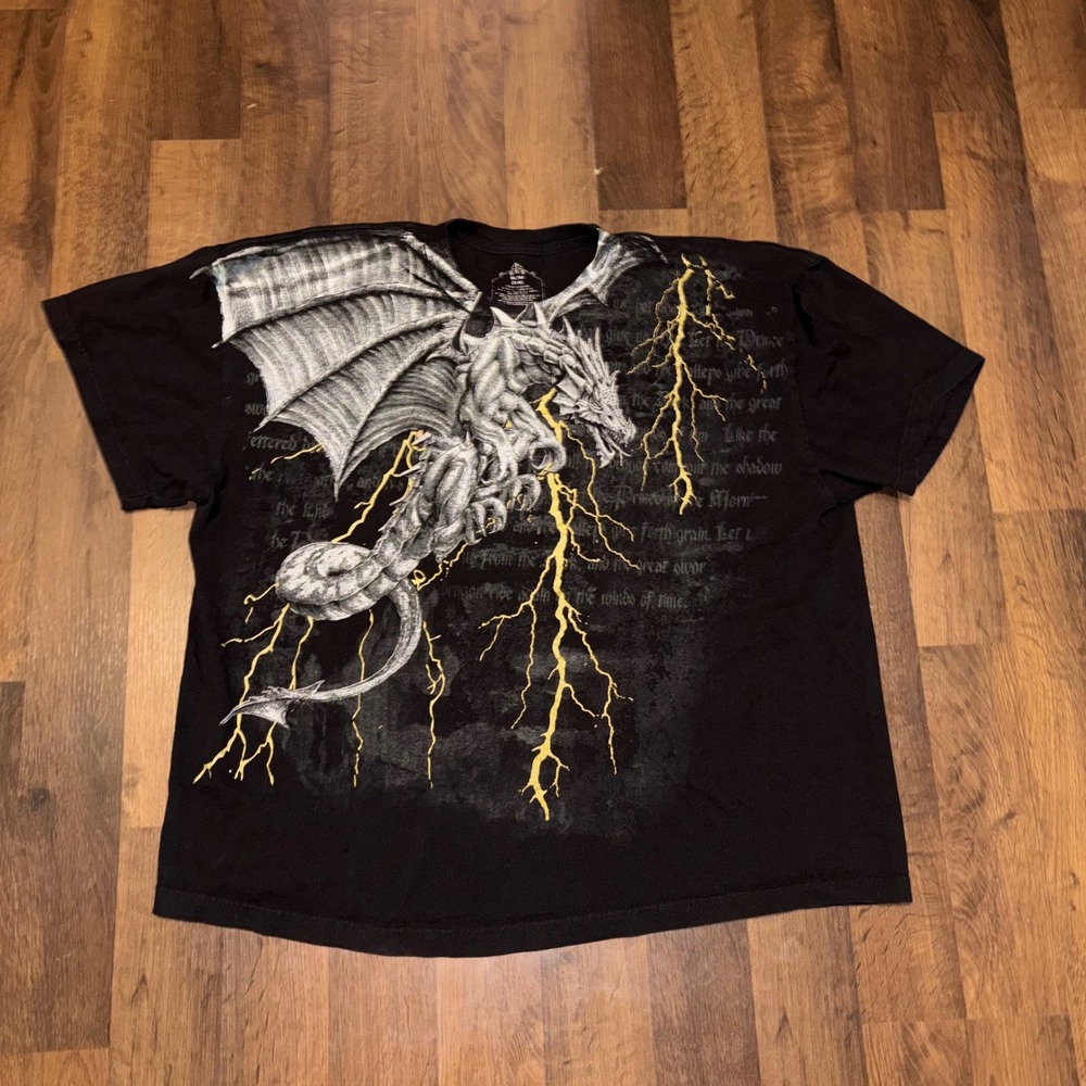 Liquid Blue Dragon Lightning Graphic T-Shirt Mens XXL Black Vintage 2004 Fantasy
